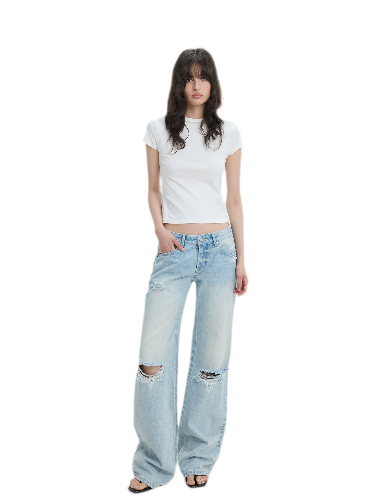 Washed Distressed Straight-Leg Jeans