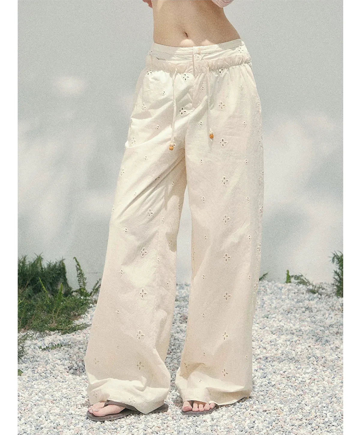 Wide-Leg Embroidered Pants