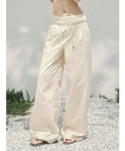 Wide-Leg Embroidered Pants