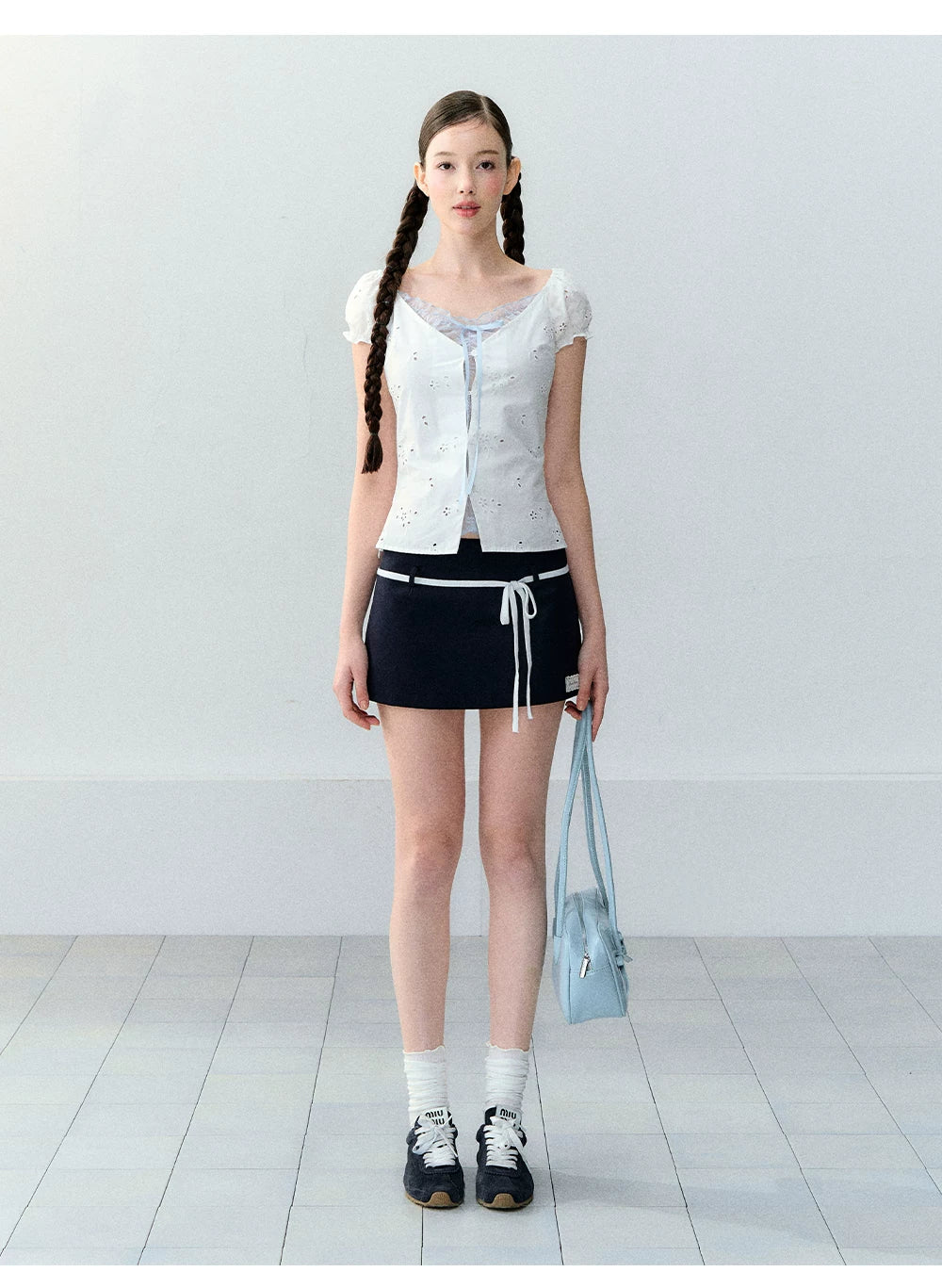 Sweet Elastic Puff Sleeve Lace Short Sleeve Top