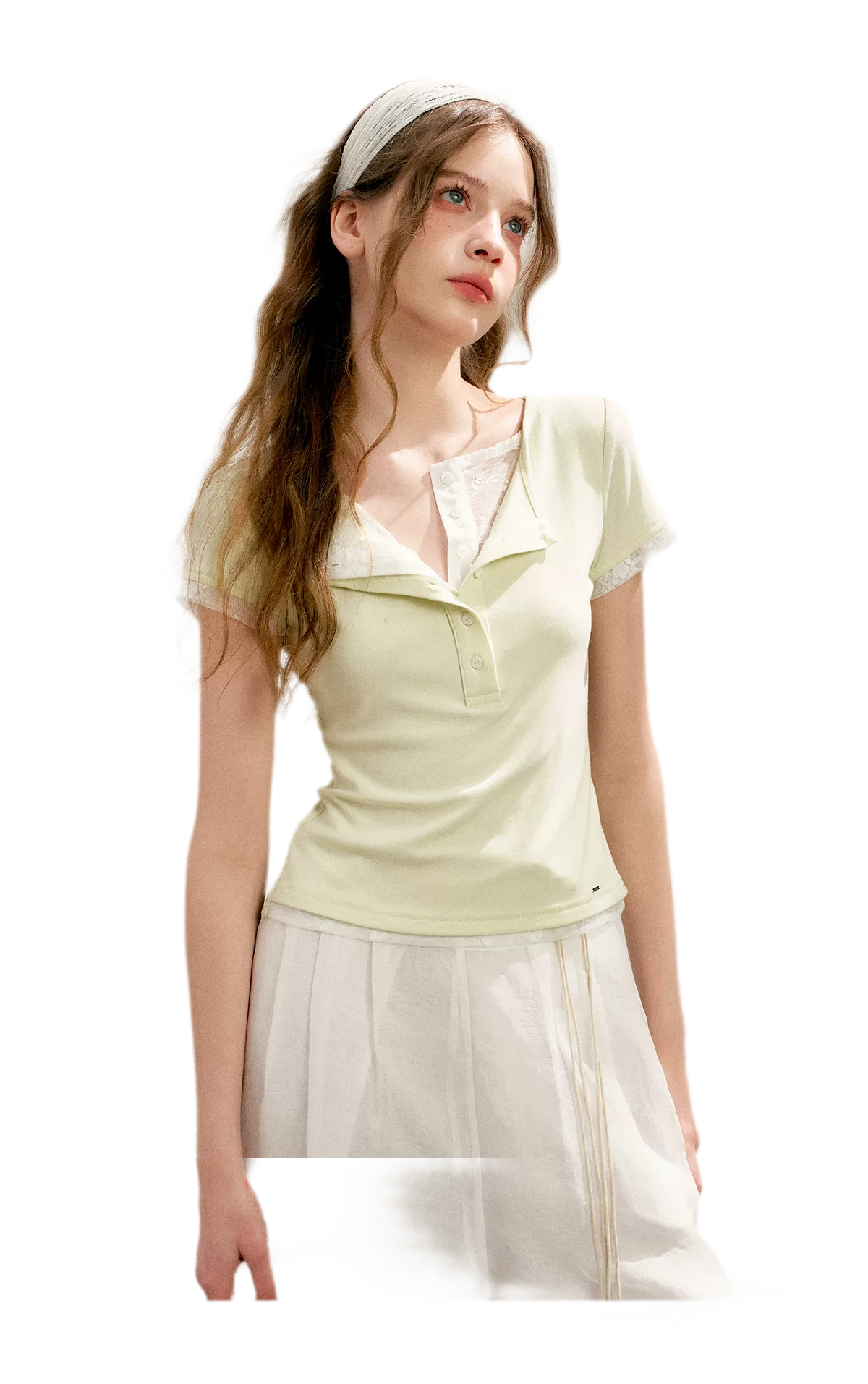Double-Layer Collar Lace T-Shirt