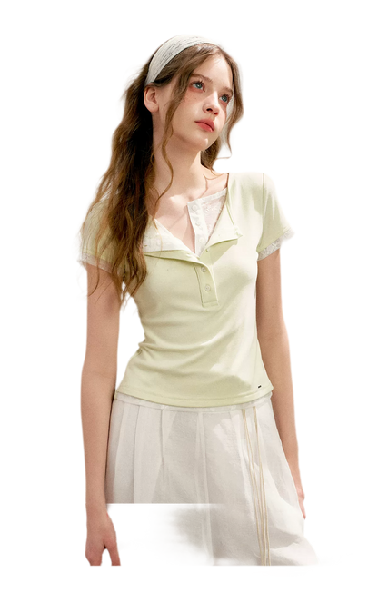 Double-Layer Collar Lace T-Shirt