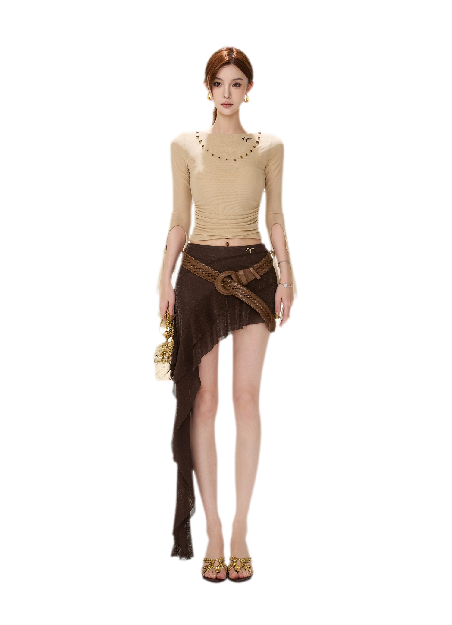 Shimmer Ruffle Asymmetric Mini Skirt