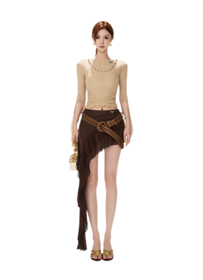 Shimmer Ruffle Asymmetric Mini Skirt