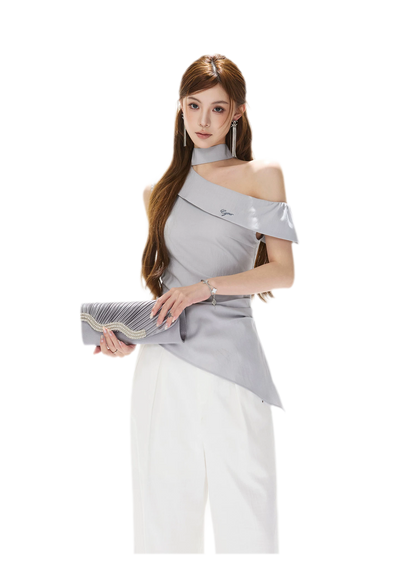 Asymmetrical Halter Blouse