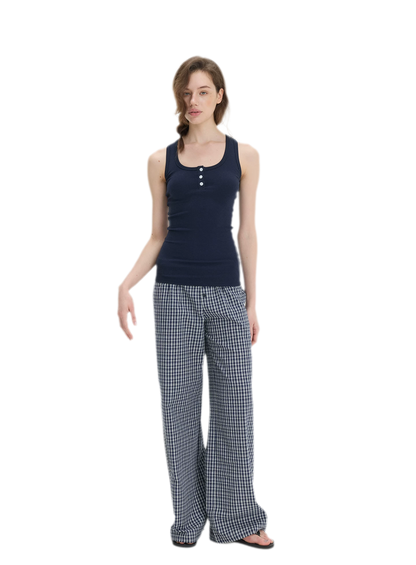 Ribbed Slim-Fit Henley Tank