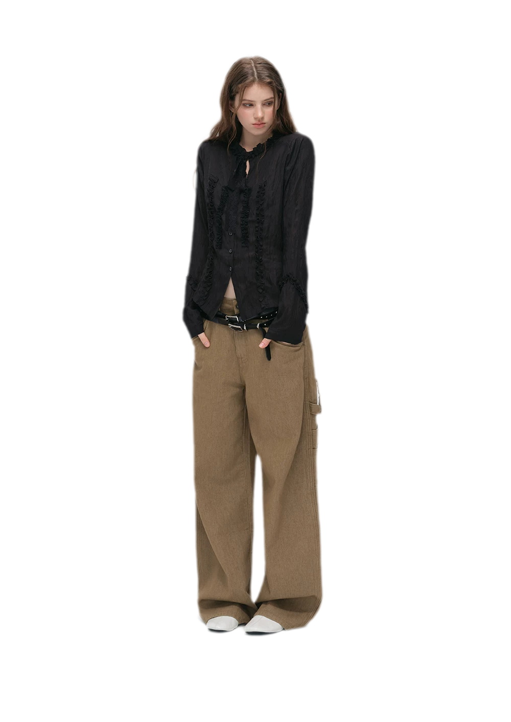 Enzyme-Washed Wide-Leg Utility Jeans
