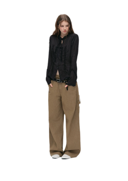 Enzyme-Washed Wide-Leg Utility Jeans