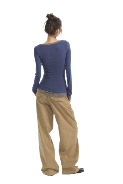 Mehrlagiges Stricktop mit Spitzenbesatz