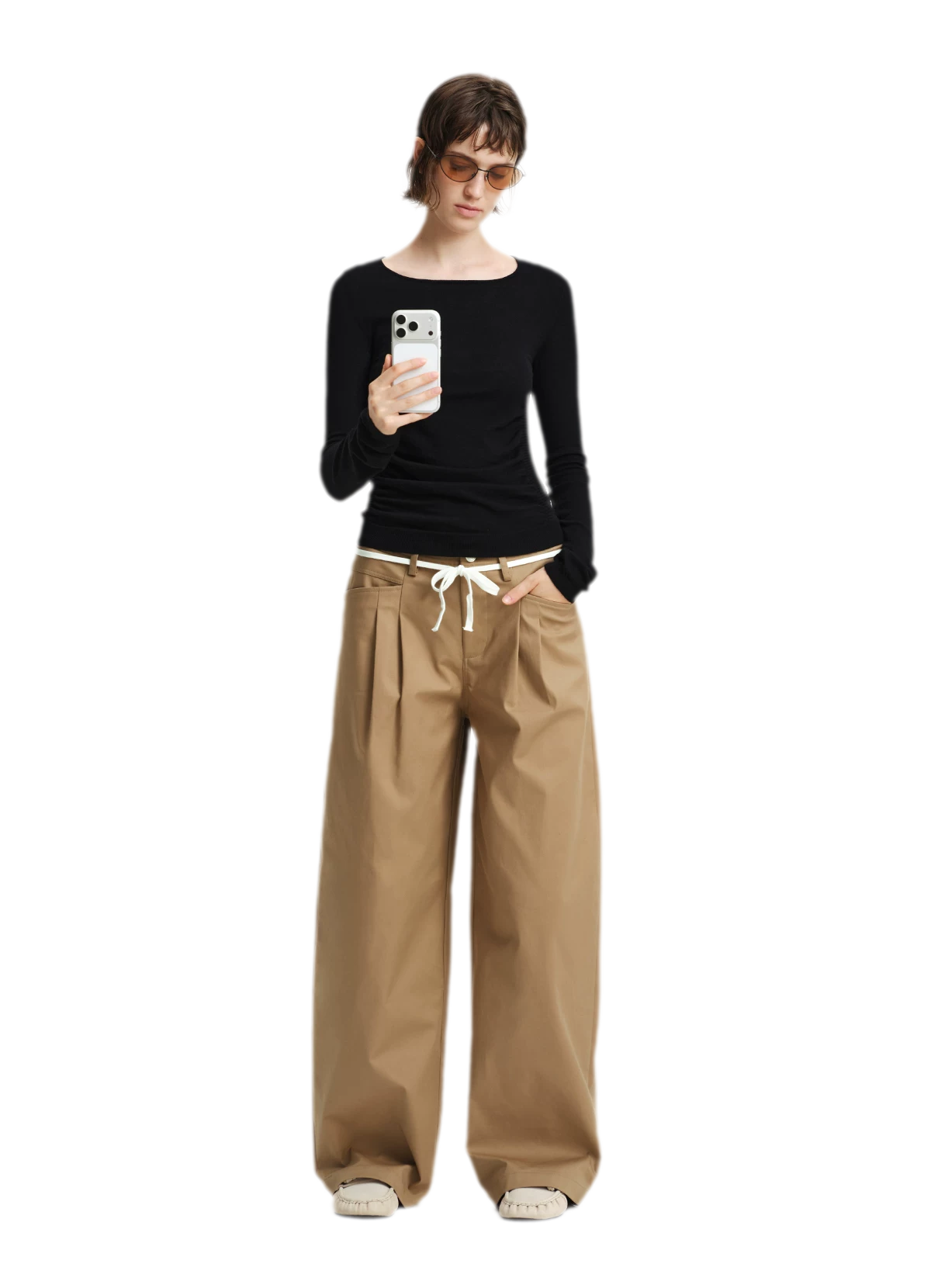 Top in maglia slim arricciato in lana