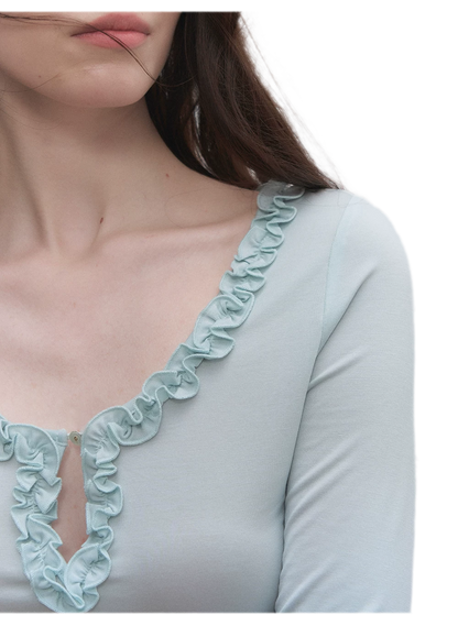 Ruffled Neck Stretch Tee
