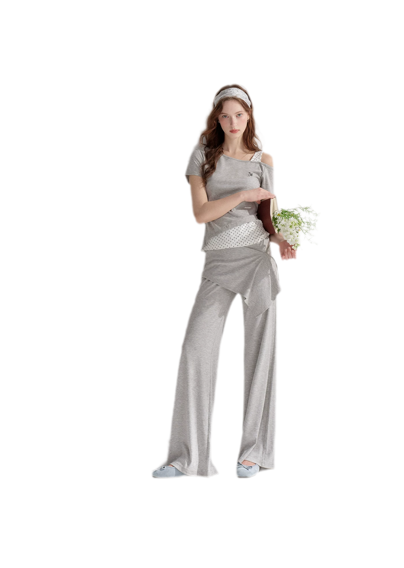 Lyocell Polka Faux Two-Piece Set