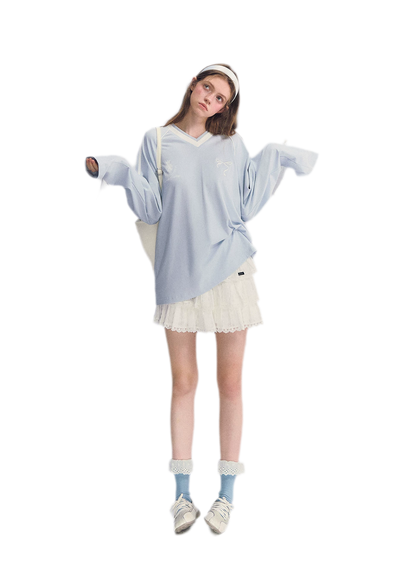 Colorblock Bow Embroidered Tee