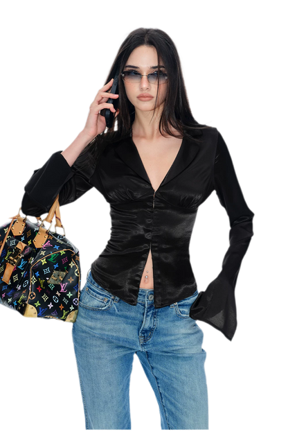 Satin Ruched Waist Blouse