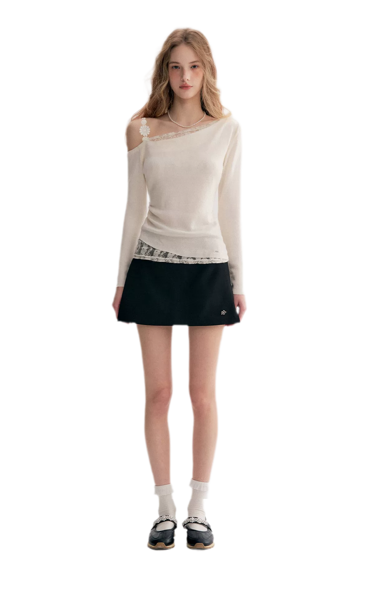 Lace Asymmetric Knit Top