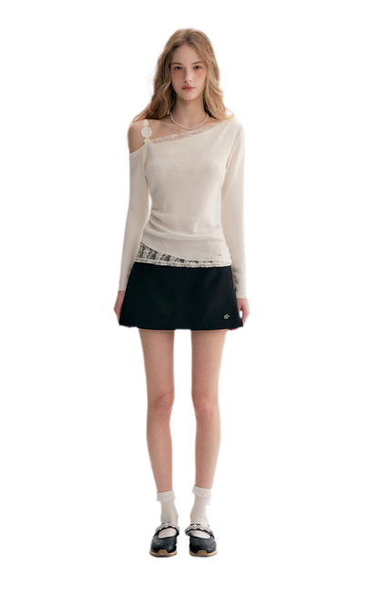 Lace Asymmetric Knit Top