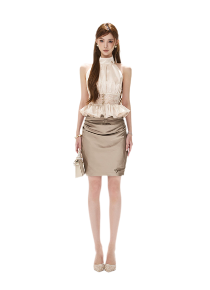 Draped Button Mini Skirt