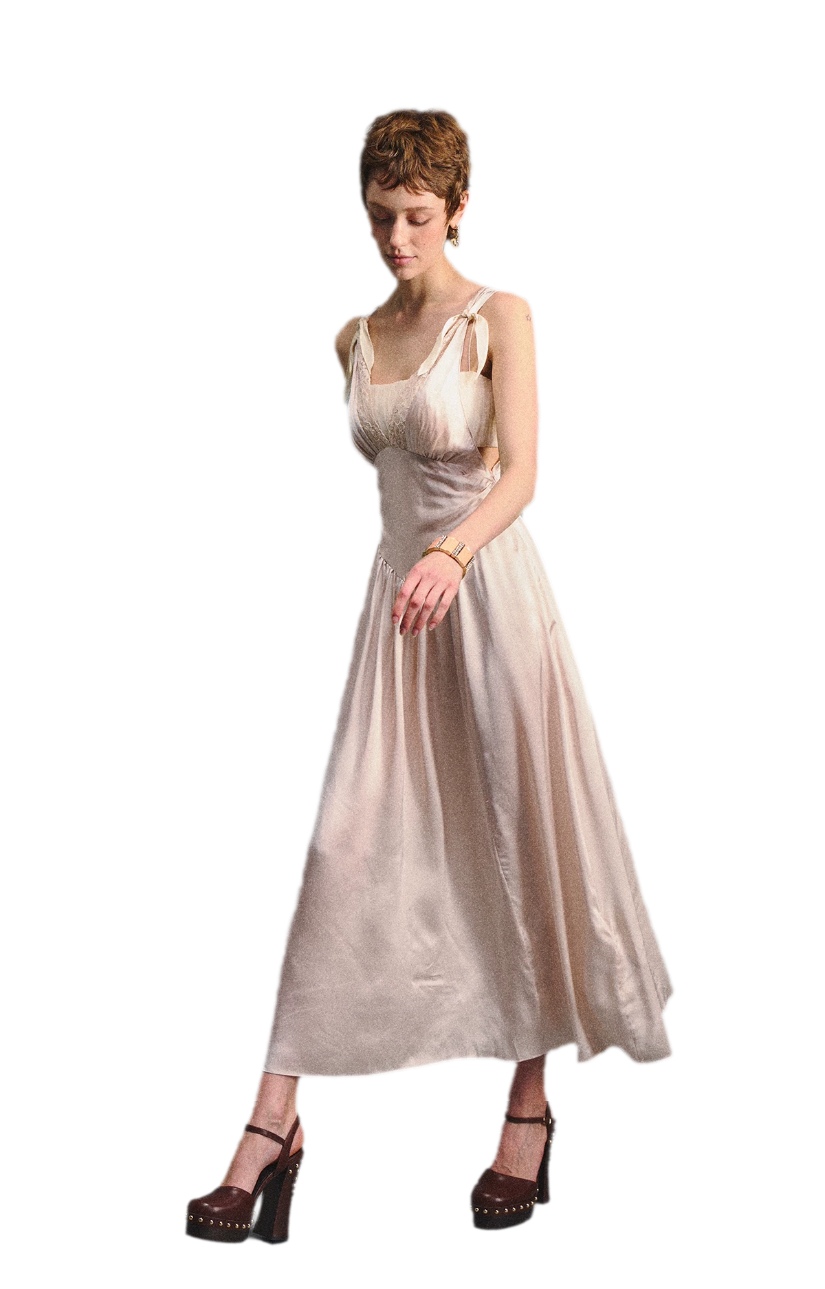 Lace Tie Satin Dress
