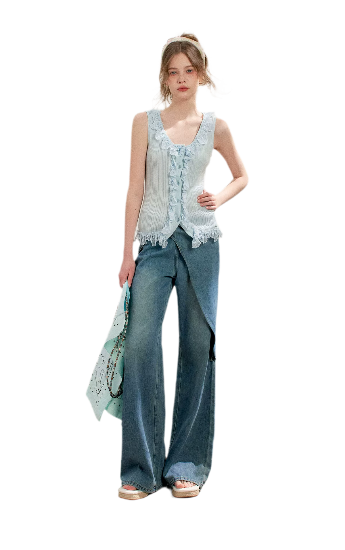 Soft Cotton Wide-Leg Jeans with Bow Detail