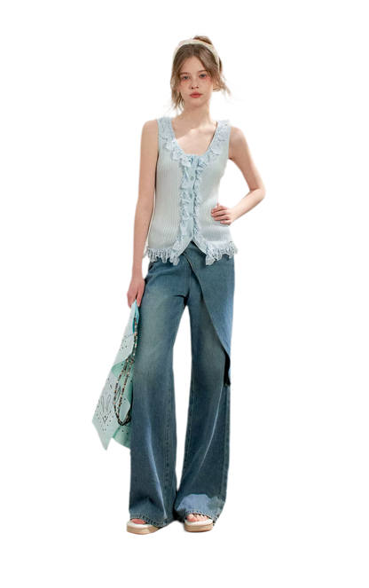 Soft Cotton Wide-Leg Jeans with Bow Detail