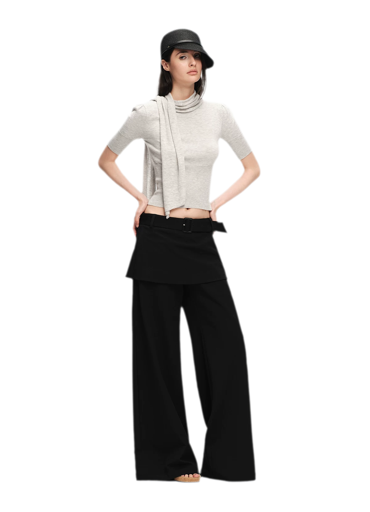 Wool-Blend Scarf-Neck Knit Top