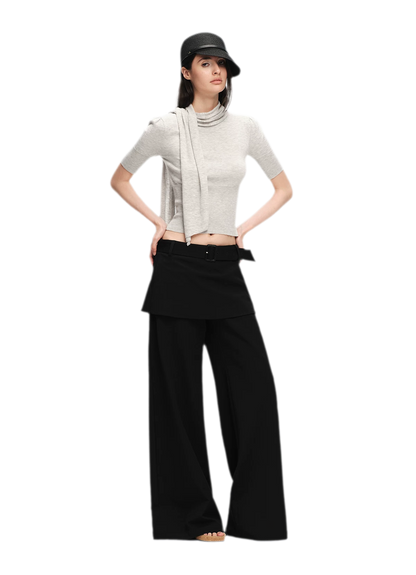 Wool-Blend Scarf-Neck Knit Top