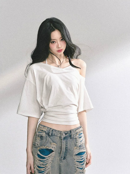 Asymmetric Beaded Off-Shoulder Top