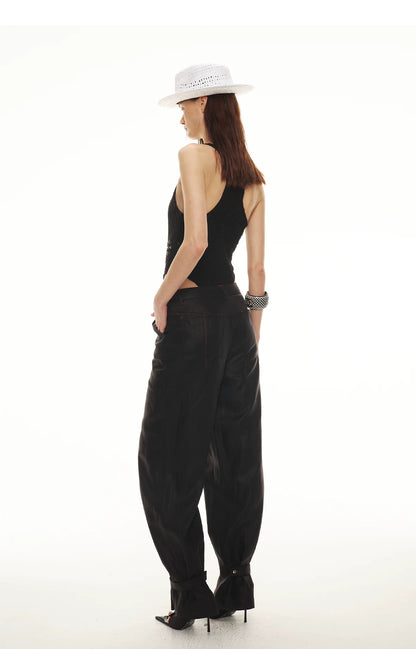 Tencel Linen Vintage Contrast Stitch Casual Pants