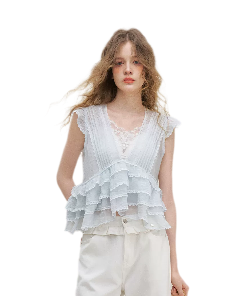 Organza Lace Ruffle Sleeveless Top