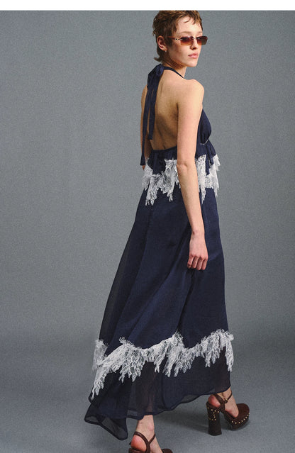 Deep V Halter Maxi Dress in Serene Blue