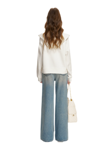 Lace-Trimmed Wide-Leg Denim Pants