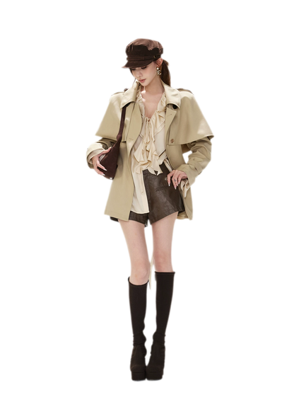 Áo khoác trench cape vải twill