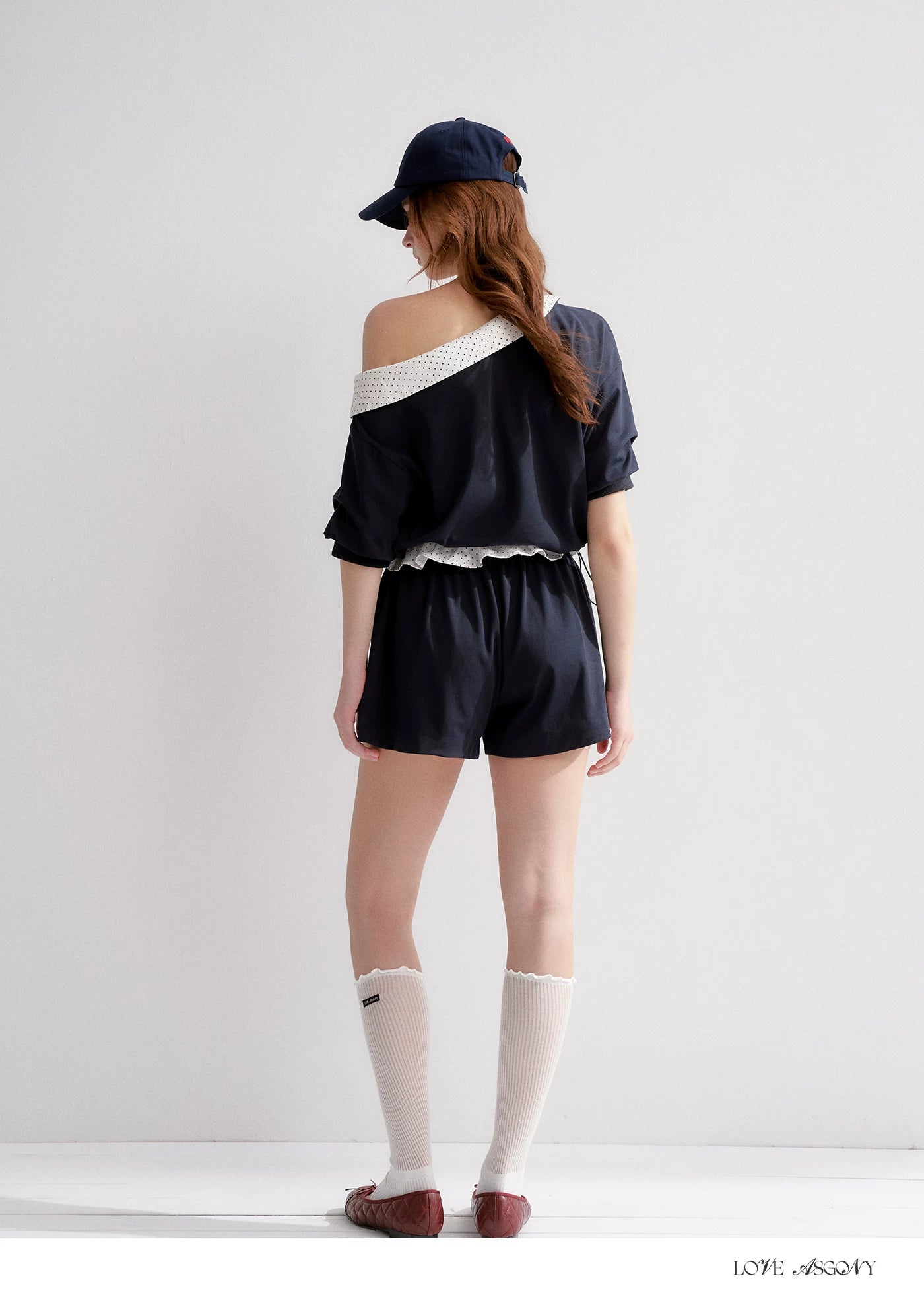 Vintage Polka Dot Asymmetric Short Sleeve Sweatshirt