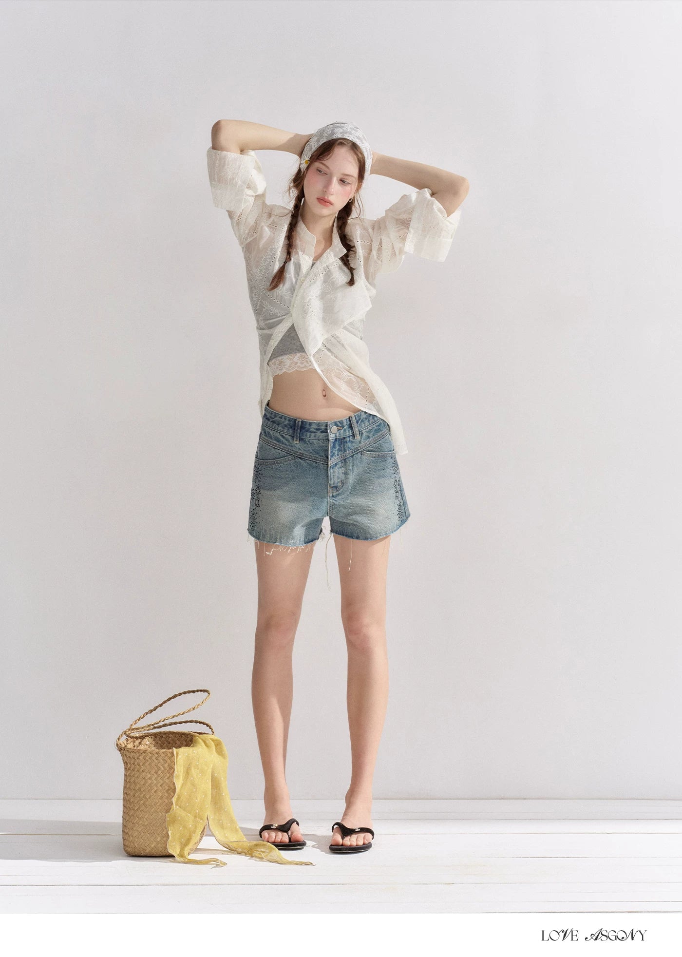 Vintage Washed Blue Rhinestone Denim Shorts