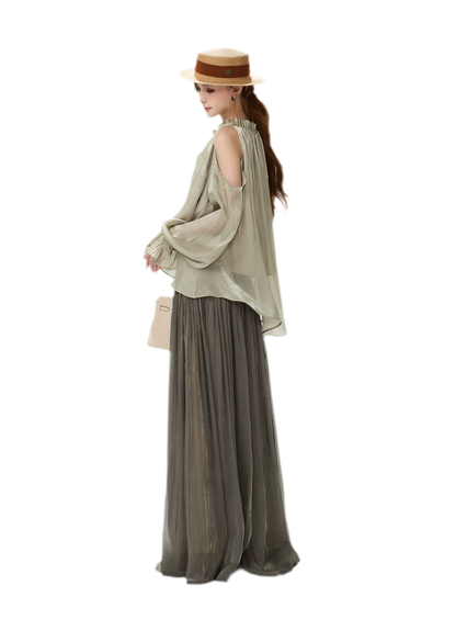 Shimmering Ruffle Cold-Shoulder Blouse