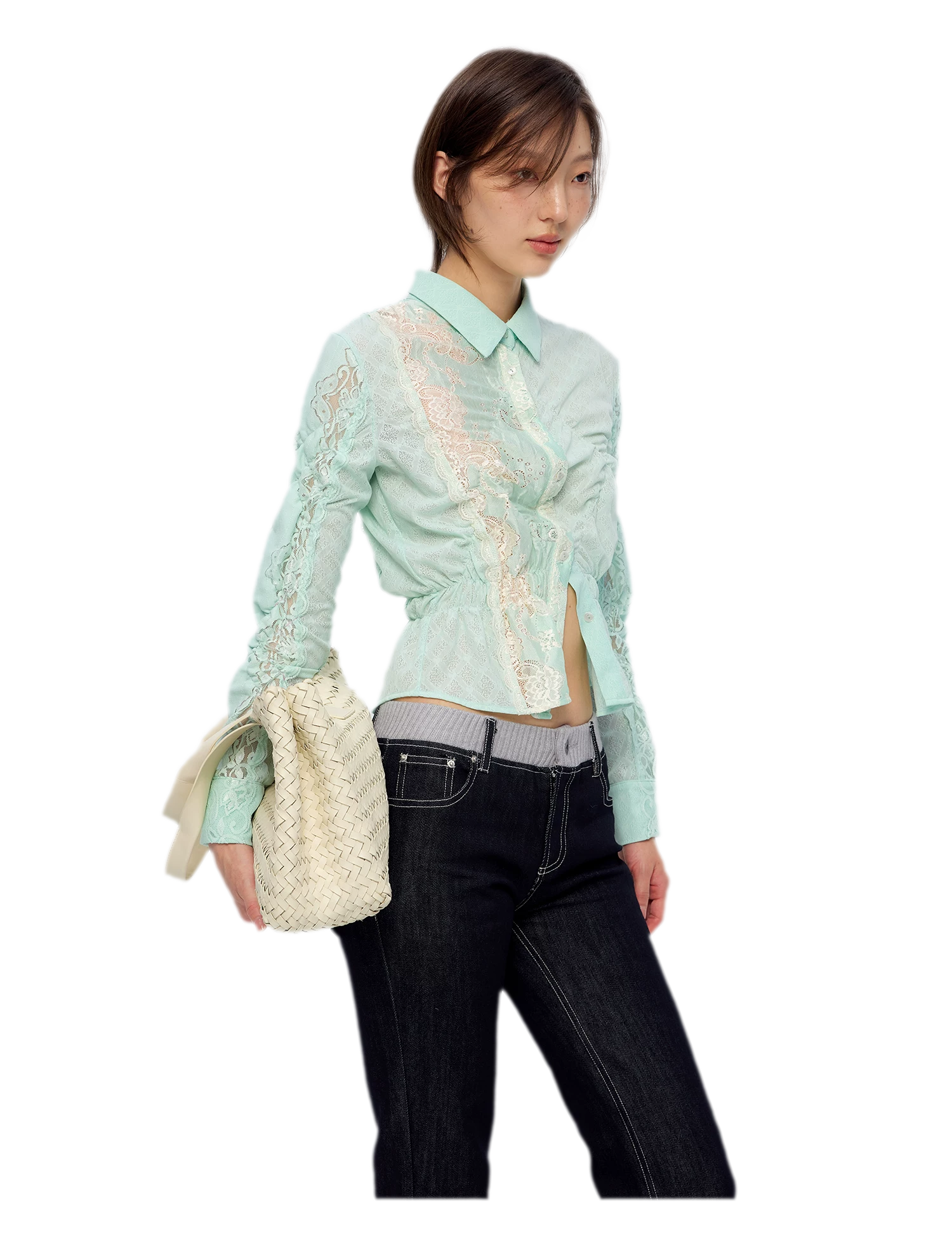 Lace Shirred Peplum Blouse