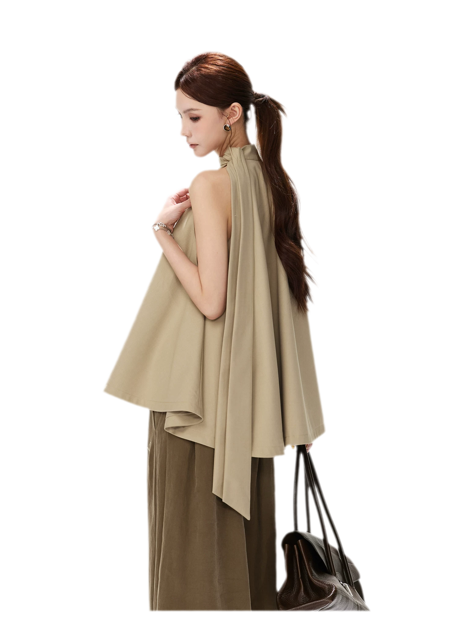 Twill Asymmetric Halter Top