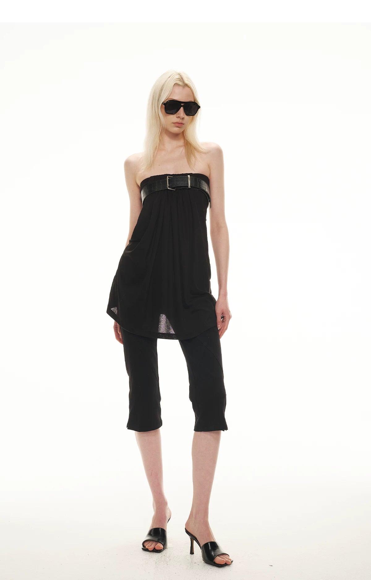Tencel Lyocell Strapless Waist-Accentuated Top with Belt