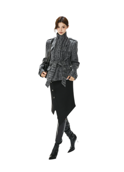 Cappotto in tweed testurizzato con cintura