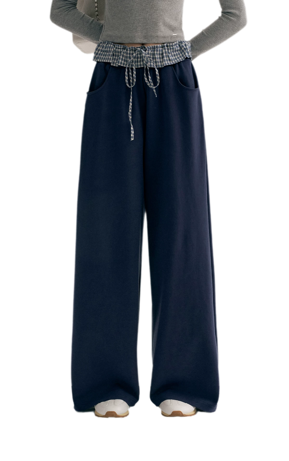 Contrast Plaid Wide Sweatpants