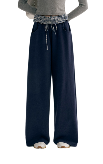 Contrast Plaid Wide Sweatpants