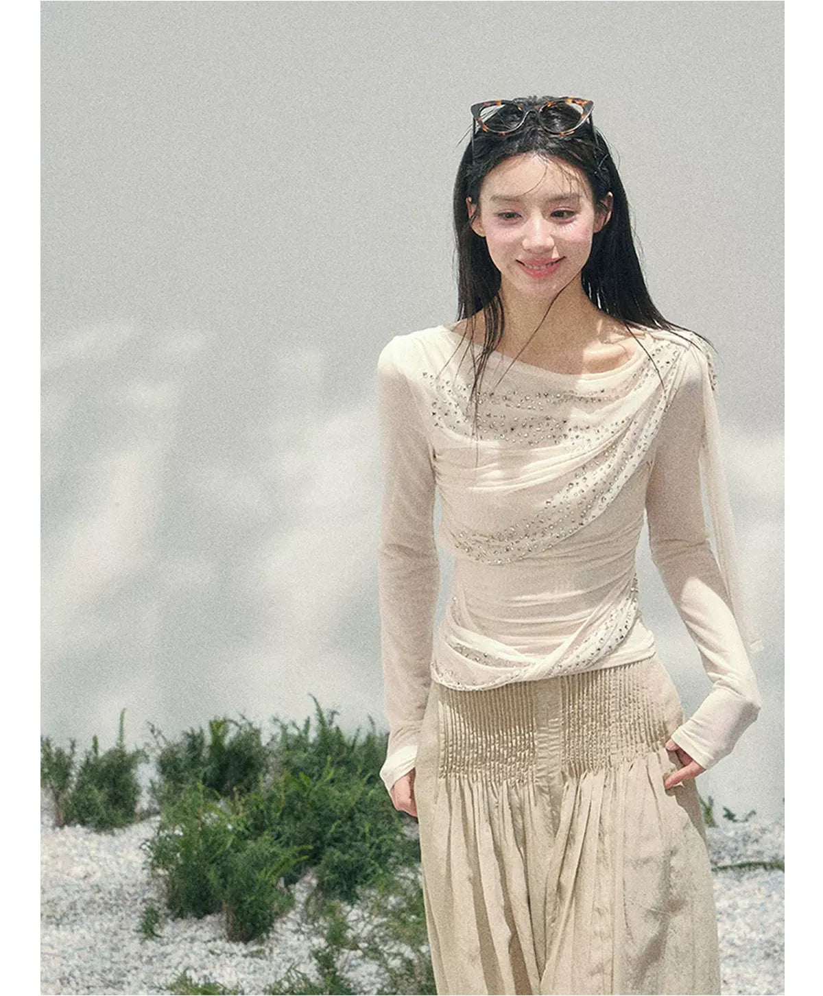 Mesh Drape Rhinestone Top | Final Sale