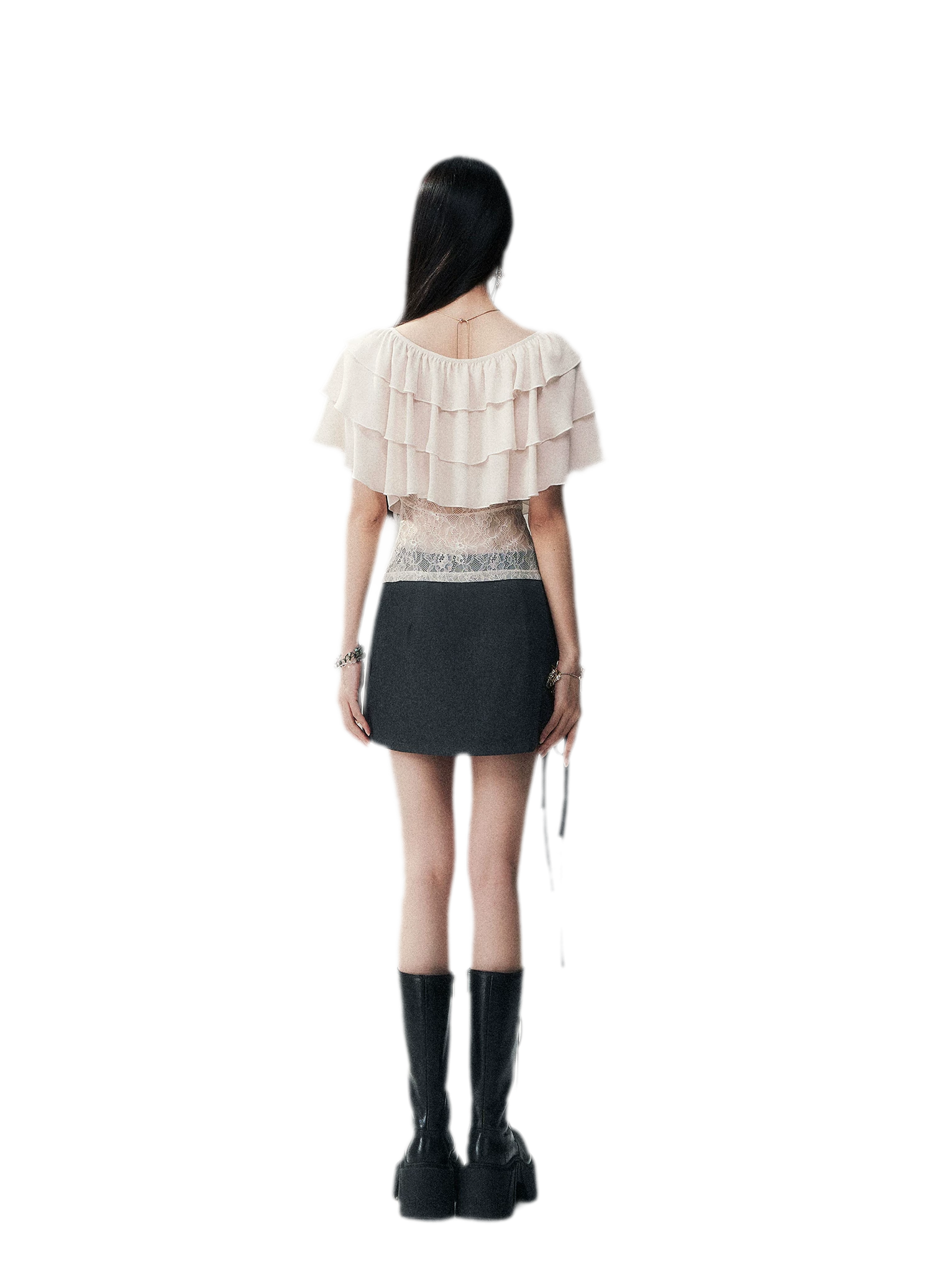 Milk Almond Ruffle Blouse
