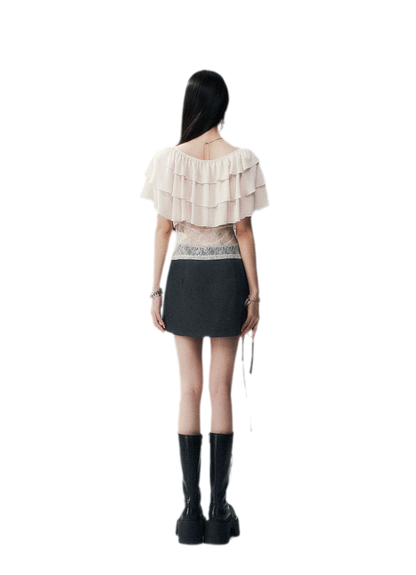 Milk Almond Ruffle Blouse