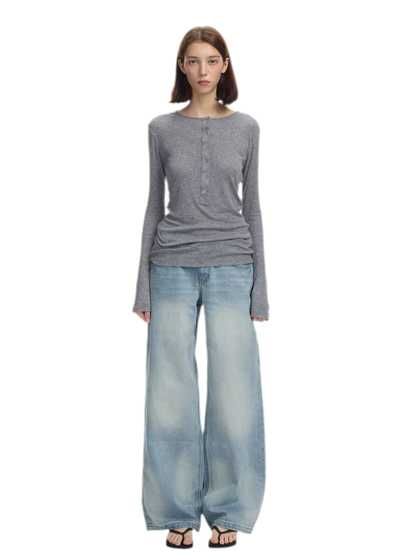 Lyocell Wool Six-Button Henley