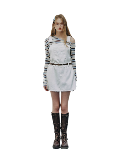 Cotton Denim Pinafore Mini Dress