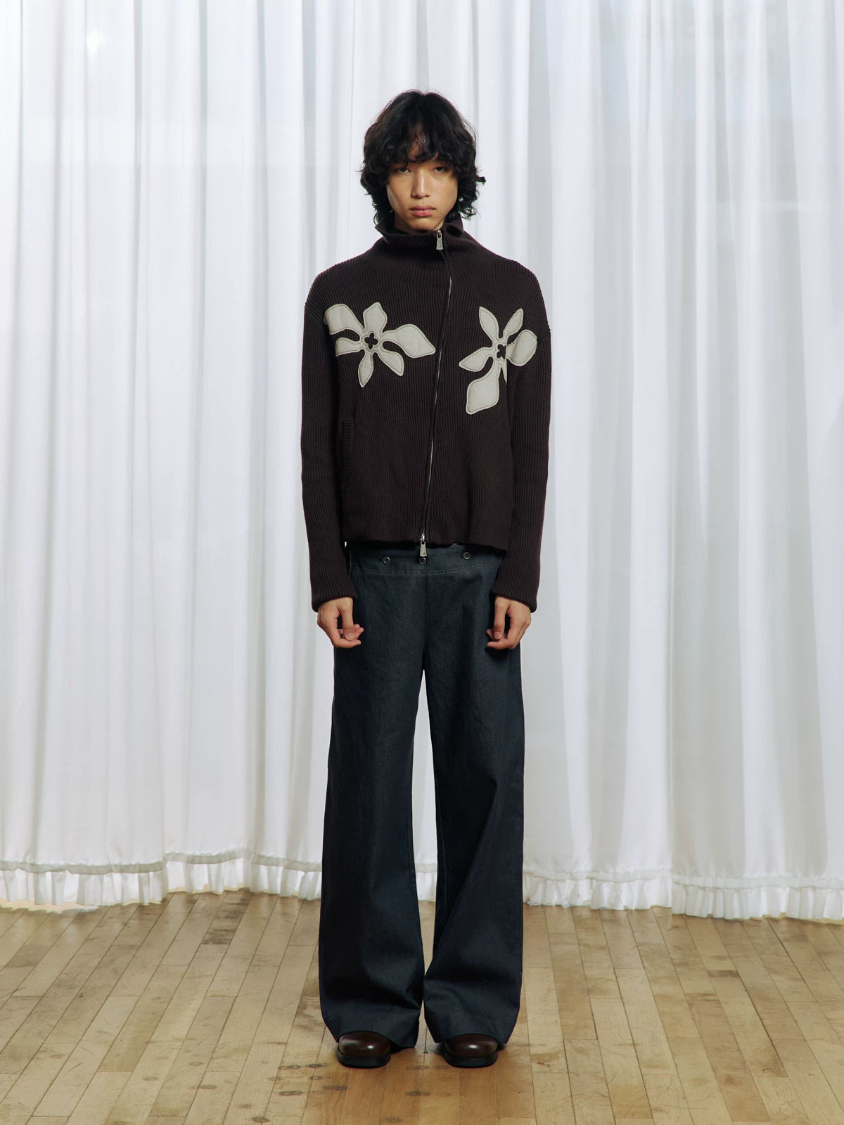 Appliqué Zip-Up Knit Jacket