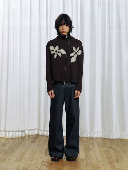 Appliqué Zip-Up Knit Jacket