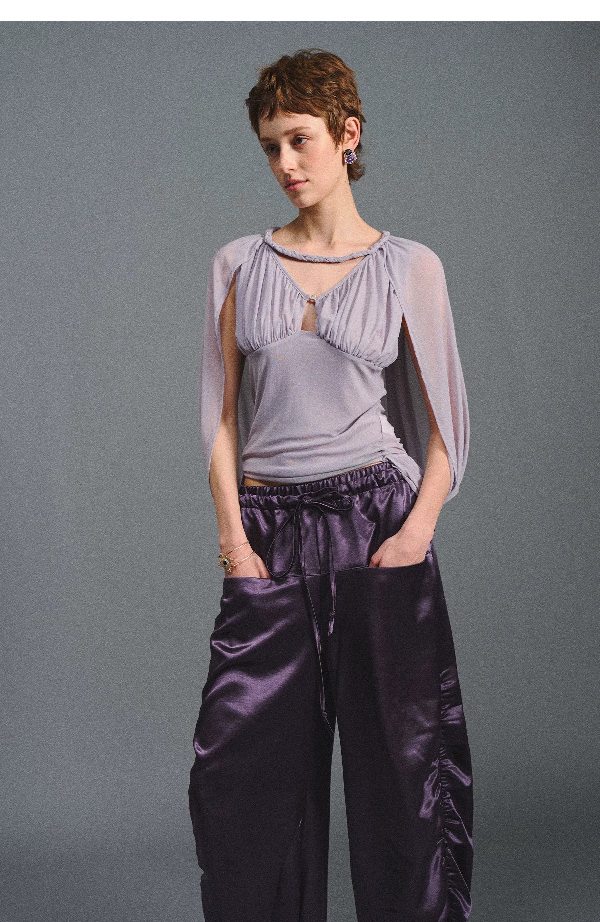 Satin Jogger Pants with Beaded Drawstring
