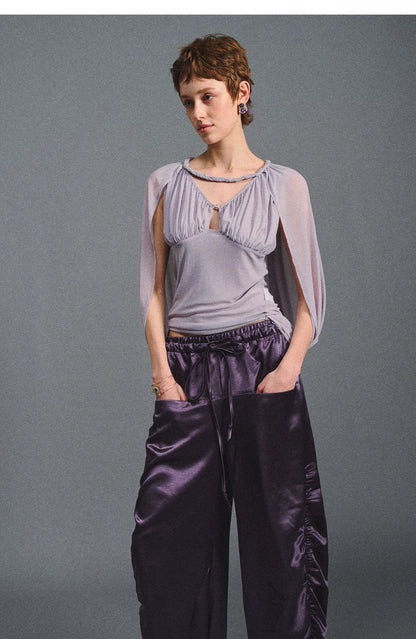 Satin Jogger Pants with Beaded Drawstring